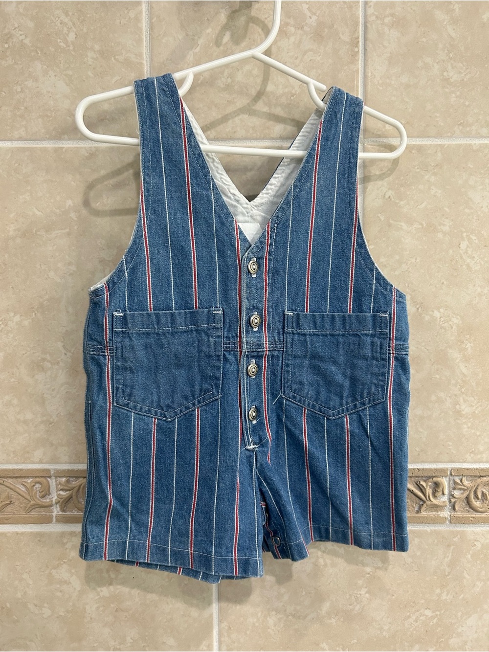Vintage Denim Romper red white stripes